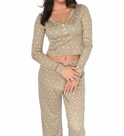 The Happy Camp3r Emma Lounge Henley Top In Cinnamon Petals In Gray