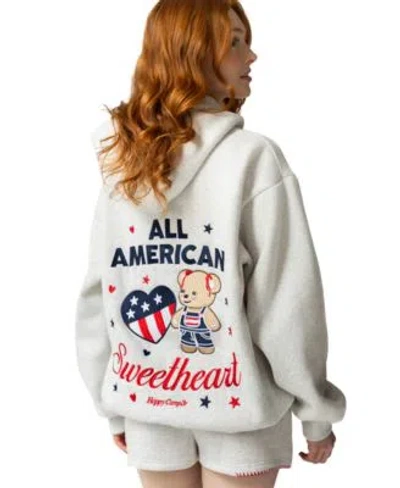 The Happy Camp3r Juniors All Americanhooded Sweatshirt Short Set In Heather Gray