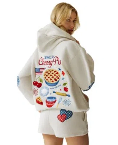 The Happy Camp3r Juniors Cherry Pie Hooded Sweatshirt Short Set In Cream
