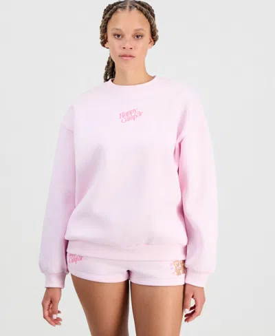 The Happy Camp3r Juniors' Embroidered Crewneck Sweatshirt In Pink
