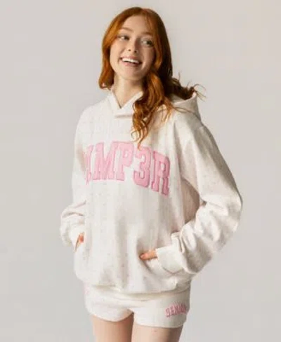 The Happy Camp3r Juniors Floral Print Hooded Logo Sweatshirt Shorts In White