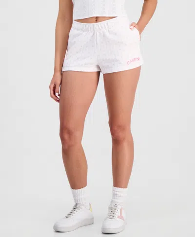 The Happy Camp3r Juniors' Printed Fleece Pull-on Shorts In White