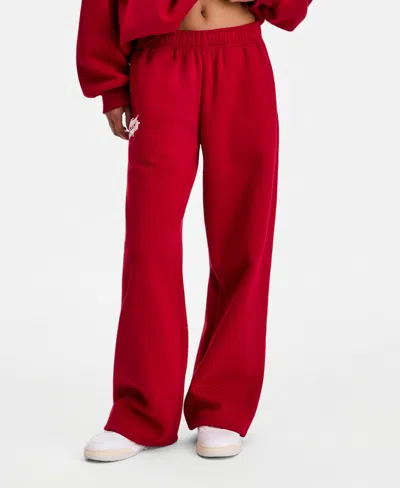 The Happy Camp3r Juniors' Puff-print Wide-leg Sweatpants In Red