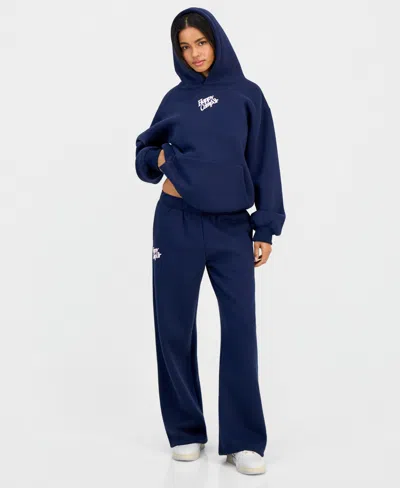 The Happy Camp3r Juniors' Puff-print Wide-leg Sweatpants In Blue
