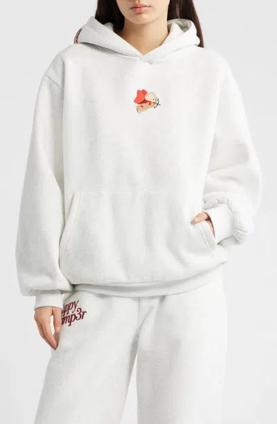 The Happy Camp3r Sweet Like Cherry Embroidered Hoodie In Heather Grey In White