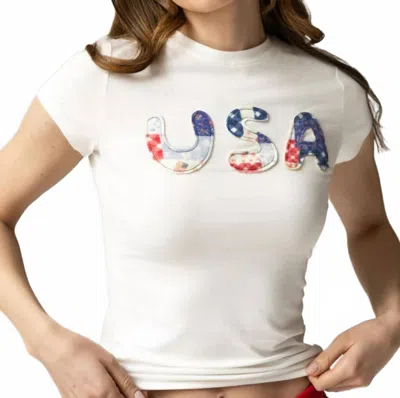 The Happy Camp3r Women's Usa Patchwork Baby Tee In White