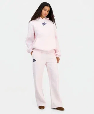 The Happy Camp3r Womens Puff Series Hooded Sweatshirt Wide Leg Sweatpant Matched Set In Pink