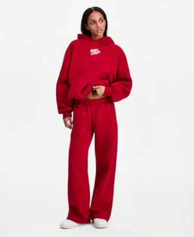 The Happy Camp3r Womens Puff Series Hooded Sweatshirt Wide Leg Sweatpant Matched Set In Red