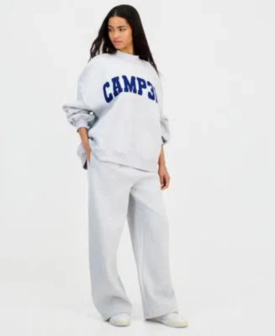 The Happy Camp3r Womens Reversible Mock Neck Sweatshirt Wide Leg Sweatpant Matched Set In Gray
