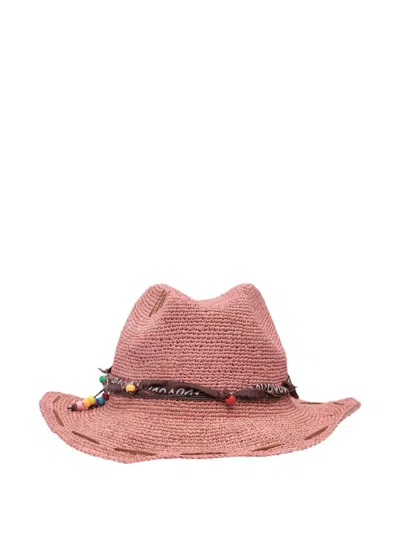 The Hat Gang Beaded Crochet Fedora Hat In Pink