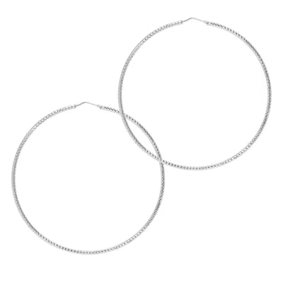 The Hoop Station Women's Roma Sparkly Diamond-cut Hoop Earrings - Silver - Extra Extra Large