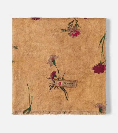 The House Of Lyria Firmamento Floral Linen Blanket In Neutral