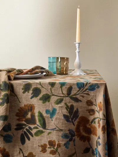 The House Of Lyria Linen Rectangular Tablecloth (138in/3.5m) In Brown