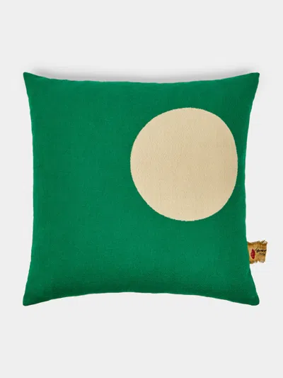 The House Of Lyria Polka Dot Handwoven Wool Cushion  Abask Luxury Gift In Green