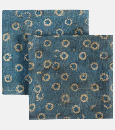 The House Of Lyria Set Of 2 Pionio Printed Linen Napkins