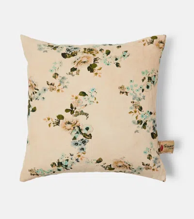 The House Of Lyria Vetiver Floral Linen Cushion In Transparent