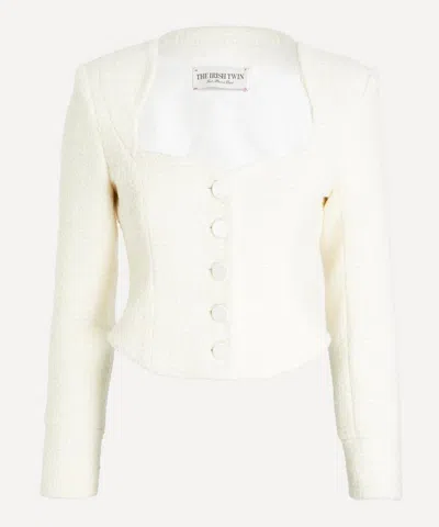 The Irish Twin Women's Josi Cropped Wool Tweed Jacket In White