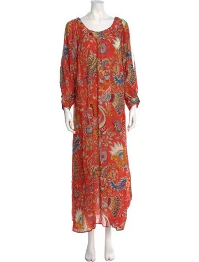Pre-owned The J. Peterman Co. Floral Print Long Dress In Orange