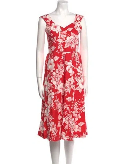 Pre-owned The J. Peterman Co. Floral Print Midi Length Dress In Red