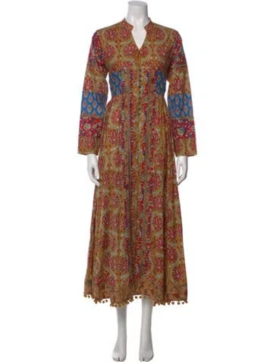 Pre-owned The J. Peterman Co. Paisley Print Long Dress In Brown