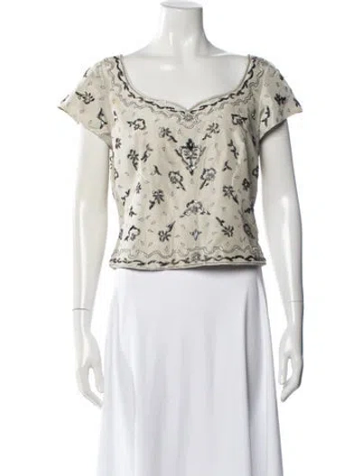 Pre-owned The J. Peterman Co. Silk Patterned Top In White
