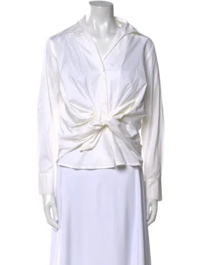 Pre-owned The J. Peterman Co. V-neck Long Sleeve Crop Top In White