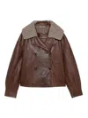 The Jack And Jackie Leathers Cropped Red Leather Jacket In Brown