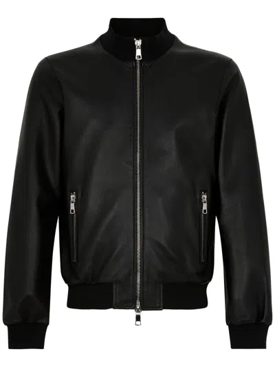 The Jack And Jackie Leathers Bomber Jacket With Smooth Leather Finish In Black