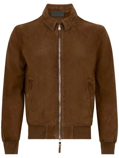 The Jack And Jackie Leathers Brown Leather Bomber Jacket With Zip Front