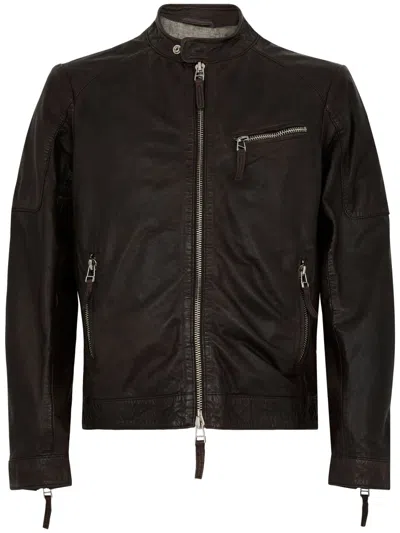 The Jack And Jackie Leathers Brown Leather Jacket With Stand-up Collar