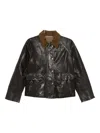The Jack And Jackie Leathers Brown Leather Jacket With Textured Corduroy Collar In Brown