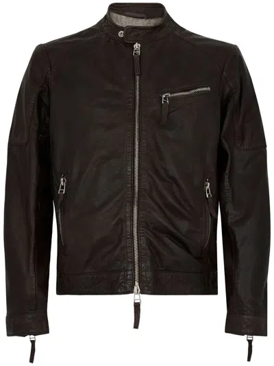 THE JACK AND JACKIE LEATHERS BROWN LEATHER JACKET WITH ZIPPER