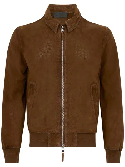 THE JACK AND JACKIE LEATHERS BROWN SUEDE JACKET WITH ZIP