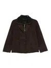 The Jack And Jackie Leathers Cropped Calf Leather Jacket With Wide Lapel In Brown
