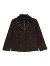 The Jack And Jackie Leathers Cropped Calf Leather Jacket With Wide Lapel In Brown