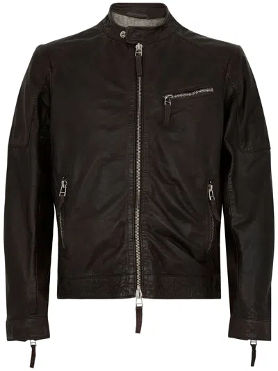 THE JACK AND JACKIE LEATHERS THE JACK AND JACKIE LEATHERS BROWN LEATHER JACKET WITH ZIPPER
