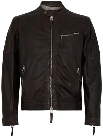 THE JACK AND JACKIE LEATHERS THE JACK AND JACKIE LEATHERS BROWN LEATHER JACKET WITH ZIPPER