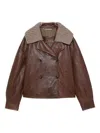 The Jack And Jackie Leathers Cropped Red Leather Jacket In Brown