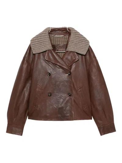 The Jack And Jackie Leathers Cropped Red Leather Jacket In Brown