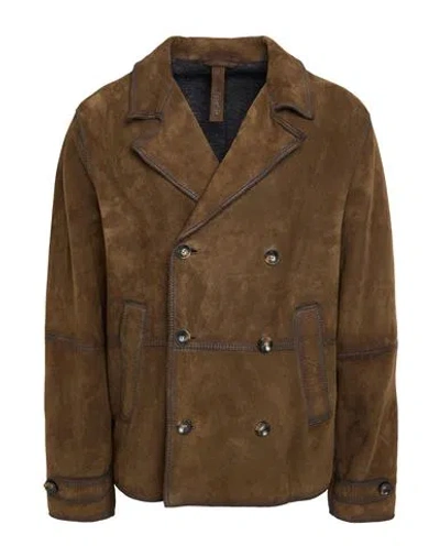 The Jack And Jackie Leathers Man Coat Military Green Size 44 Leather In Brown