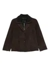 The Jack And Jackie Leathers Cropped Calf Leather Jacket With Wide Lapel In Brown