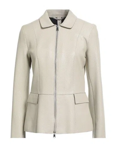 The Jack And Jackie Leathers Woman Jacket Beige Size 8 Leather In Gray