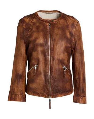 The Jack And Jackie Leathers Woman Jacket Brown Size 6 Leather