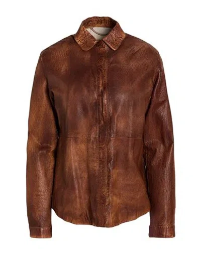 The Jack And Jackie Leathers Woman Shirt Brown Size 6 Leather
