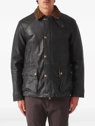 The Jack Leathers Balmoral Corduroy-collar Leather Jacket In Black
