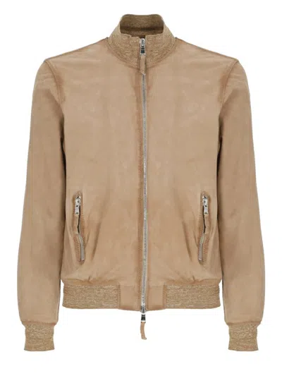 The Jack Leathers Beige Quentin Leather Jacket In Multi