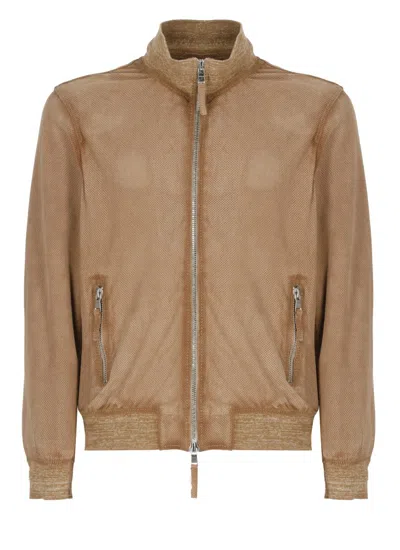 The Jack Leathers Beige Quentin Perfo Leather Jacket In Brown