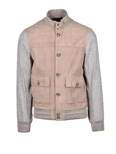 The Jack Leathers Beige Tribeca Unlined Suede Leather Jacket In Animal Print