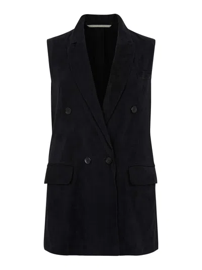 The Jack Leathers Black Double-breasted Gilet In Blue