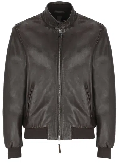 The Jack Leathers Brown Elvis Leather Jacket In Gray